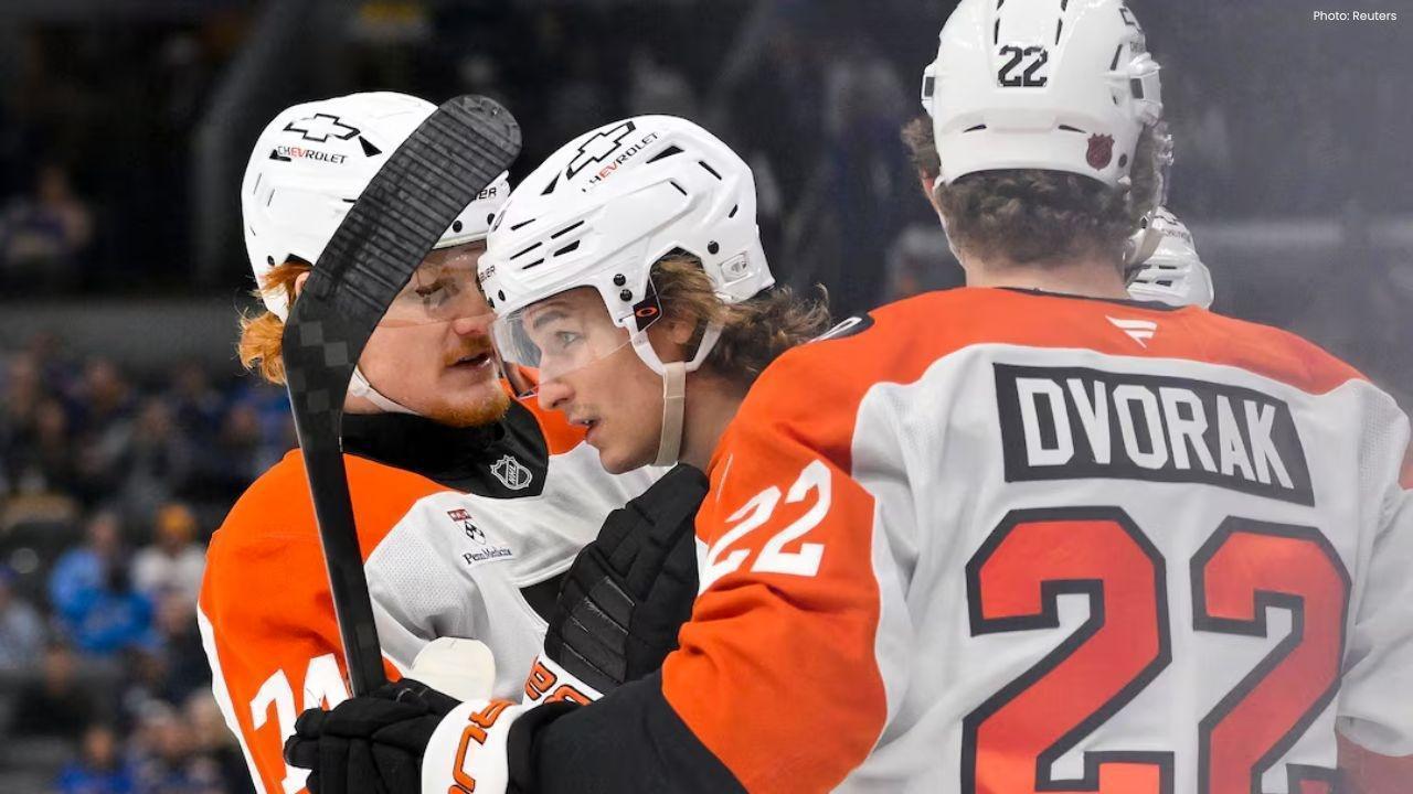 Flyers Triumph 6-5 Over Blues; Zegras Shines in Shootout