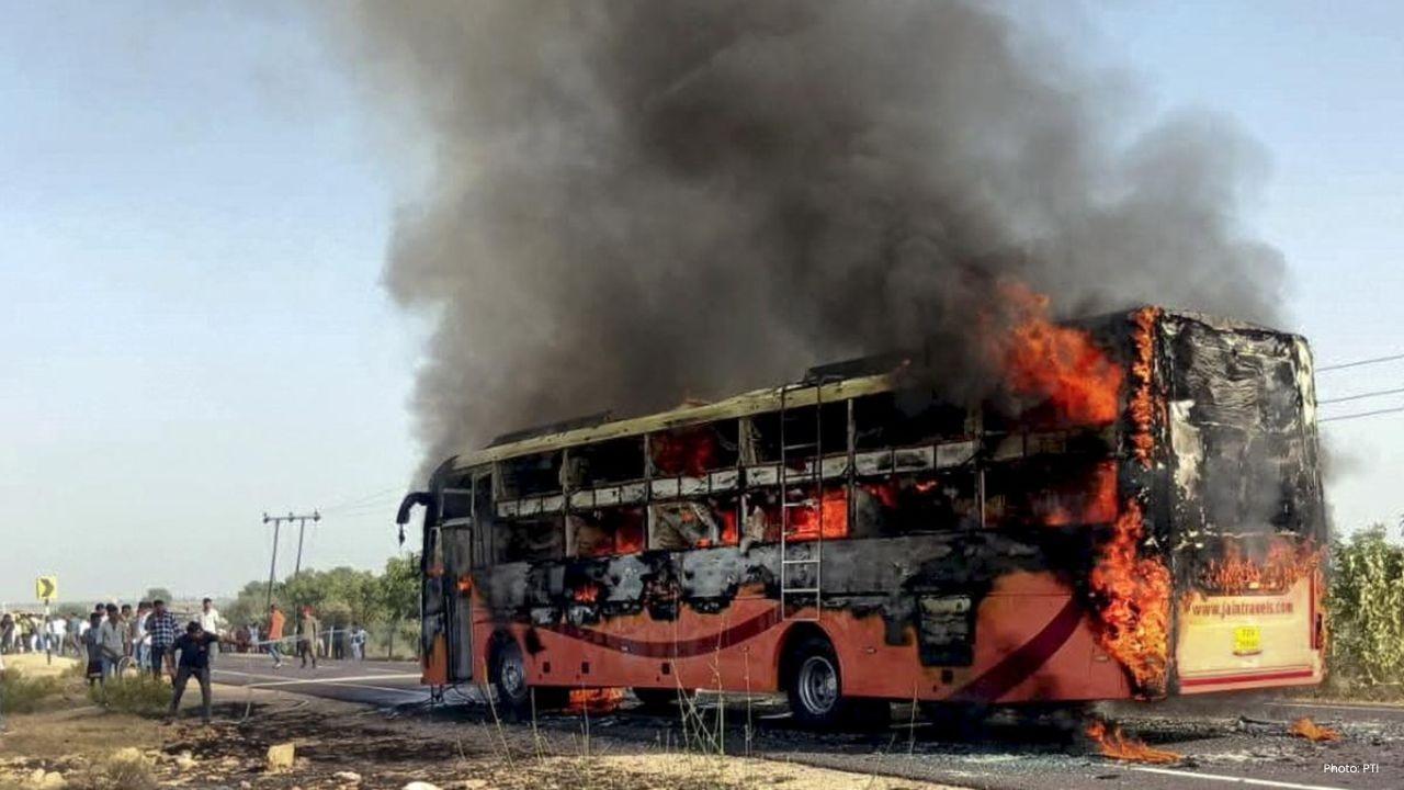 Tragic Bus Blaze in Rajasthan Claims 21 Lives, Four in Critical Condition