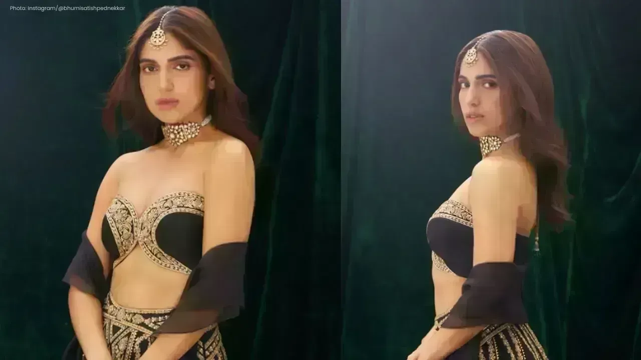 Bhumi Pednekar Stuns in Elegant Black-Gold Lehenga for Weddings