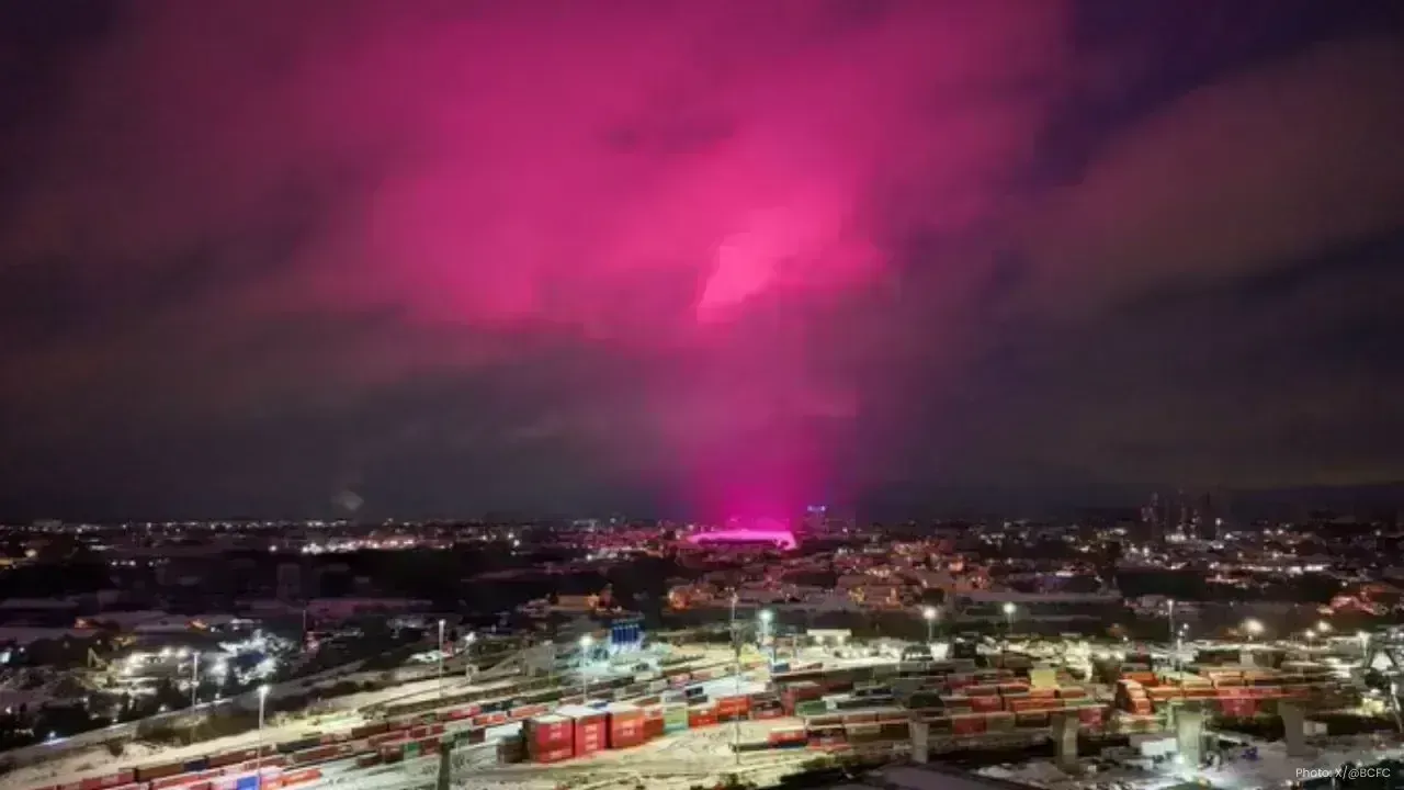 Bright Pink Sky Graces Birmingham: LED Stadium Lights Explanation