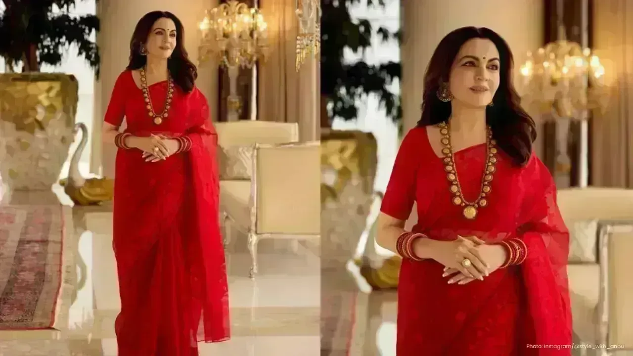 Nita Ambani Dazzles in Red Saree During Siddhivinayak Temple Visit